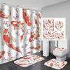 Cortina de Ducha Flor de Cerezo Asiática Oriental Flor de Ciruelo Rojo Carpa Pintura China Japonesa Tradicional Tinta Rama de Flor Set de 4 Piezas