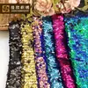 Tela de lentejuelas reversibles de dos colores con escamas de pez de 5 centímetros, bordado con cuentas, tela decorativa para escenario, funda de almohada