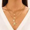 Colar de Camadas Múltiplas Estrela do Mar Concha Pérola Estilo Férias de Verão no Oceano Europeu e Americano, Colar em Camadas Multi-Camadas Fashion e Exagerado