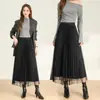 Saia plissada feminina, novo estilo de outono, saia de tule com barra larga, tendência de moda 2026, saia de tule drapeada reversível