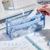 Estojo Transparente de Bolinhas Camada Dupla Grande Capacidade Durável Bolsa de Armazenamento para Estudante Estilo Coreano Multifuncional Estojo Grande Capacidade