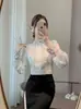 Camisa Vintage de Diseño Europeo y Americano Transfronteriza de Amazon con Botones para Mujer, Nueva Camisa Bordada Estilo Chino con Cuello Mao