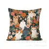 Capa de Almofada Gato Preto Flor Margarida Mar, Capa de Almofada de Sofá Estilo Fresco, Almofada Decorativa para Sala de Estar, Capa de Almofada Estampada Multicolorida