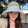Sombrero de Paja Grande con Flor de Encaje para Mujer, Sombrero de Sol para Playa, Protección UV, Parasol, Estilo de Atar, Nuevo Modelo de Verano