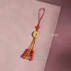 Nova Corrente de Telefone Tradicional Estilo Chinês Dourado Areia e Cinábrio com Pingente de Moeda Espírito da Montanha, Cordão de Telefone Estilo Nacional, Chaveiro de Bolsa, Pen Drive