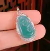 Jadeíta de calidad A natural material peligroso Ruyi plata S925 incrustada colgante de jade helado collar para mujer colgante suministro en vivo