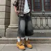 Pantalones cortos de pierna ancha cropped de moda estilo retro americano, nueva moda de verano marca unisex shorts de mezclilla holgados lavados