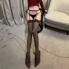 Medias de Encaje Rojo Medias Negras de Seda para Mujer Sexy Delgadas Antideslizantes Hasta la Rodilla Calcetines Altos Calcetines para Piernas