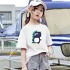 2160# Camiseta de Algodón de Manga Corta para Niñas Verano 2025 Nueva Camiseta Blanca de Manga Media para Niña Pequeña