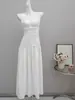 Traje Minimalista: Vestido de Alça de Algodão com Estilo Resort Francês, Vestido Longo Elegante e Justo ao Corpo