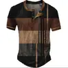 Camiseta de hombre de manga corta con botones y cuello redondo, europea y americana, transpirable para exteriores, con estampado 3D, de moda