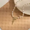 Collar de Perlas Estilo Chino Nuevo Nicho Ropa Colgante Cadena de Clavícula Corazón de Alta Gama Diseño Sencillo Joyería de Aleación