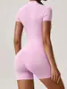 Traje de Yoga de una Pieza con Cremallera y Mangas Cortas Ajustado de Verano para Mujer, Traje de una Pieza Ajustado Hecho a Medida para Danza, Fitness y Running