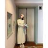Chaqueta de Punto con Cuello Alto y Mangas Largas de Color Contrastante Estilo Tweed Vestido de Punto Conjunto de Dos Piezas Moda Otoño 2025 Nuevo para Mujer