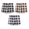 Cueca Box Masculina com Estampa Xadrez Tendência, Shorts para Casa Respiráveis da Moda de Cintura Média Tamanho Grande, Fornecimento Direto do Fabricante
