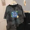 Camiseta de Manga Curta Estampada Tie-Dye para Meninos Verão Tops Infantis para Crianças Maiores Estilo Coreano Solta e Versátil Respirável Roupas Infantis