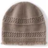 Gorro de punto a rayas con pompón 100% cachemir puro, cálido y a prueba de frío para otoño e invierno, unisex, gorro de punto simple y versátil, gorro frío para ciclismo