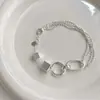 Pulsera de Plata de Ley 925 Multicapa Empalmada para Mujer, Estilo Coreano, Estilo Simple de Estudiante, Diseño Minimalista de Nicho, Pulsera de Amistad Personalizada