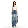 Novos jeans de outono e inverno com design de nicho retrô americano, com tachas, cintura alta e perna larga para mulheres, calças retas soltas e relaxadas