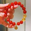 Pulseira de Calcedônia Vermelha Sangue de Pombo e Citrino 7A de Alta Qualidade, Transparente como Gelo e Hidratante, para Mulheres