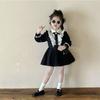 Vestido Infantil Estilo Pequeno Chanel, Nova Coleção de Outono para Crianças Maiores, Vestido de Manga Longa com Gola de Renda, Vestido de Princesa para Meninas