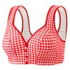 Sutiã xadrez com fecho frontal para mães, sutiã feminino sem aro, estilo regata fino, tamanho grande, sutiã respirável para meia-idade e idosos