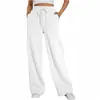 Pantalones Casuales de Pierna Ancha Rectos Sueltos de Cintura Alta con Cordón Estilo Europeo y Americano Pantalones de Chándal Deportivos de Color Sólido Simples para Mujer