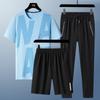 Traje de Seda Gelada de Verão Masculino Casual Esportivo Respirável Manga Curta Verão Ultra-Fino Camiseta Shorts Calças Traje de Três Peças