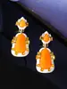 Pendientes Repujados Estilo Chino Nuevo Vintage, Pendientes de Lujo Ligero Estilo Corte Hechos a Mano, Pendientes de Resina con Incrustaciones de Cristal Estilo Étnico