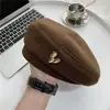 Beret Marrom Fino de Desenho Animado Retrô Japonês Chapéu de Pintor Elegante da Moda de Primavera e Verão Chapéu Pequeno Versátil Mostra o Rosto