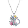 Collar con colgante de gato adorable, colorido, con incrustaciones de diamantes, tipo cadena para clavícula, de animales pequeños, con forma de corazón, estilo simple europeo y americano