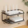 Estante de almacenamiento para router, estante organizador de WiFi, estante de almacenamiento de decodificador montado en la pared sin perforación, estante de almacenamiento en capas montado en la pared