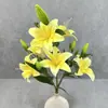 Decoración de Boda Mei Bao Arreglo Floral Artificial de Lirio de 6 Cabezas para Decoración de Mesa de Hogar y Hotel Flores Falsas