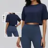 Top de Yoga de Manga Corta para Mujer, Alta Elasticidad, Ligero, Transpirable, Camiseta Corta Suave y Holgada para Fitness
