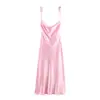 Al por mayor 2026 Verano Estilo Europeo y Americano Vestido de Tirantes para Mujer Rosa Textura de Satén de Seda con Decoración de Lazo 12463