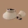 Chapéu de Sol de Verão 2025 Pied-de-Poule Top Aberto Chapéu de Palha Feminino Chapéu de Sol para Exterior Chapéu de Sol com Letra Aba Larga