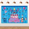 Tela de Fondo de Cumpleaños de Stitch Suministros de Decoración para Fiesta de Cumpleaños Diseño del Lugar Banner de Tela de Poliéster de Stitch