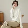 Suéter Tricot Gola Alta Novo Outono/Inverno 2026 para Mulheres, Suéter Pulôver Solto de Manga Longa Raglan Engrossado, Suéter Básico