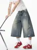 Shorts de Mezclilla Lavada con Estampado de Estrellas Transfronterizos para Hombres y Mujeres, Pantalones Cortos Desgastados de Moda de Verano, Pantalones Holgados Casuales de Longitud Media