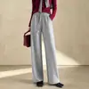 Pantalones rectos de franela de cintura alta con cordón para mujer, pantalones casuales holgados de moda clásica, nuevo estilo de otoño 2026 pantalones mom