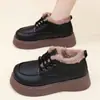 Nuevos Zapatos de Invierno para Mujer, Zapatos Pequeños de Cuero con Forro de Terciopelo para Calidez, Zapatos de Mujer con Punta Redonda, Zapatos de Mujer Antideslizantes de Suela Gruesa para Dropshipping Transfronterizo, Zapatos de Algodón