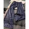 Calça Plaid Wide Leg Estilo Retrô Americano Exclusiva Transfronteiriça para Homens, Calça Flare Cimitarra, Calça Casual Reta Solta para Homens e Mulheres