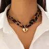 Collar con Estampado de Leopardo y Cinta Retro Colgante de Cruz Estrella de Mar Luna Corazón Lazo Collar Colgante Femenino Dulce Fresco Chica Caliente