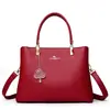 2026 Nueva Moda Rojo Vino Novia Feliz Suegra Bolso de Boda Bolso de Mano de Gran Capacidad Cuero Suave Bolso de Mujer