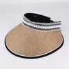 Sombrero de sol de encaje estilo coreano con parte superior abierta para mujer, sombrero de sol de paja de ala ancha para salidas a la playa en verano, sombrero versátil con protección UV