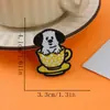 Patch Bordado de Cachorro em Xícara de Chá Desenho Animado, Patch Bordado Fofo, Patch Autoadesivo para Passar a Ferro, Decoração de Fita, Acessórios de Bordado