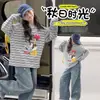 Camiseta de manga larga a rayas para niña transfronteriza modelo nuevo 2026 de algodón puro para niños mayores con estampado de dibujos animados a rayas para otoño