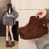 Botines Chelsea retro de ante con punta redonda y suela gruesa para mujer, nueva colección otoño/invierno 2026, forrados de felpa para abrigar, botas de nieve