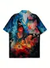 2025 Nova Camisa Masculina Casual de Verão Versátil Estampada Moderna com Gola Cubana de Manga Curta Respirável