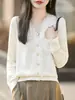 Cárdigan de punto fino con cuello en V y ribete de encaje soluble en agua, abrigo romántico y elegante, top versátil para otoño e invierno